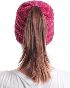 img 1 attached to Soul Young Women's Knit Messy Bun Beanie Tail Hat: Stylish Winter Headwear with a Soft Stretch Cable Design!