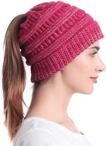 img 3 attached to Soul Young Women's Knit Messy Bun Beanie Tail Hat: Stylish Winter Headwear with a Soft Stretch Cable Design!