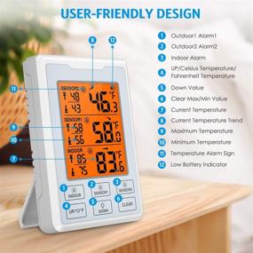 img 2 attached to 🌡️ Wireless Digital Refrigerator Thermometer with 2 Sensors, Audible Alarm, Min & Max Record, Large LCD Display – Ideal for Home, Restaurants, Bars