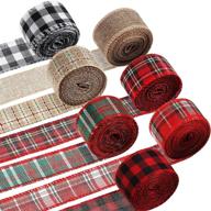 🎄 christmas wired plaid ribbons: 7 rolls, 42 yards, black red buffalo plaid burlap for diy wrapping, floral bows, crafts, & decorations - 1.7 inch width logo