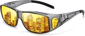 img 4 attached to 🕶️ Night Vision Glasses for Men Women - Anti-Glare Polarized HD Night Driving Glasses - Wraparound Fit Over Prescription Eyewear