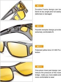 img 1 attached to 🕶️ Night Vision Glasses for Men Women - Anti-Glare Polarized HD Night Driving Glasses - Wraparound Fit Over Prescription Eyewear