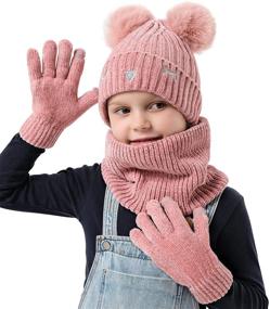 img 3 attached to 🧣 Maylisacc 3 Pack Kids Hat Scarf Gloves Sets: Winter Warm Pom Beanie Hat, Fleece Lined Neck Warmer & Gloves Set for Girls 3-8