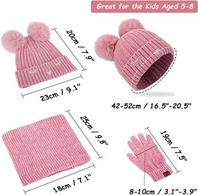 img 2 attached to 🧣 Maylisacc 3 Pack Kids Hat Scarf Gloves Sets: Winter Warm Pom Beanie Hat, Fleece Lined Neck Warmer & Gloves Set for Girls 3-8