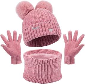 img 4 attached to 🧣 Maylisacc 3 Pack Kids Hat Scarf Gloves Sets: Winter Warm Pom Beanie Hat, Fleece Lined Neck Warmer & Gloves Set for Girls 3-8