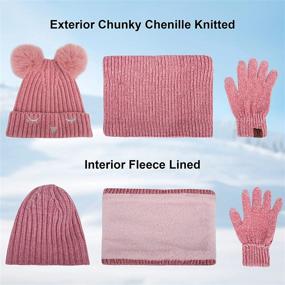 img 1 attached to 🧣 Maylisacc 3 Pack Kids Hat Scarf Gloves Sets: Winter Warm Pom Beanie Hat, Fleece Lined Neck Warmer & Gloves Set for Girls 3-8