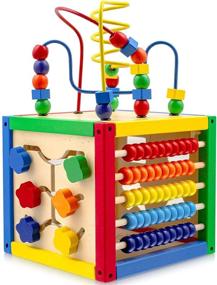 img 4 attached to 🔢 Игровой кубик Play22 для малышей с волчком - 5-в-1 образовательная игрушка, включающая сортировщик форм, счетные бусины на абакусе, цифры, скользящие фигуры, съемный волчок - лучшие первые игрушки для малышей - Оригинальная версия