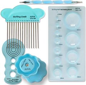 img 1 attached to JUYA Paper Quilling Kit - Blue Tools Set with 960 Strips, Board Mould, Crimper, Coach Comb (Paper Width 3mm) - Includes Glue