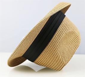 img 1 attached to Stylish And Protective OVOY Kids Boys-Fedoras Summer-Beach Straw-Trilby Sunhat Short-Brim Panama Hat