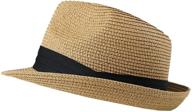 stylish and protective ovoy kids boys-fedoras summer-beach straw-trilby sunhat short-brim panama hat logo