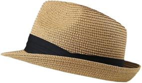 img 4 attached to Stylish And Protective OVOY Kids Boys-Fedoras Summer-Beach Straw-Trilby Sunhat Short-Brim Panama Hat