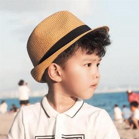 img 3 attached to Stylish And Protective OVOY Kids Boys-Fedoras Summer-Beach Straw-Trilby Sunhat Short-Brim Panama Hat