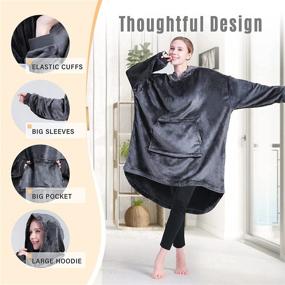 img 1 attached to 🔥 WOFALA Hooded Blanket Sweatshirt - Warm & Cozy Velour Wearable Blanket for Teenagers & Adults - Oversized, Soft & Stylish - Gray