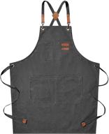 👨 premium cross back chef apron for men - durable canvas kitchen cooking apron with pockets, size m to xxl (grey) logo