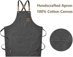 img 1 attached to 👨 Premium Cross Back Chef Apron for Men - Durable Canvas Kitchen Cooking Apron with Pockets, Size M to XXL (Grey)