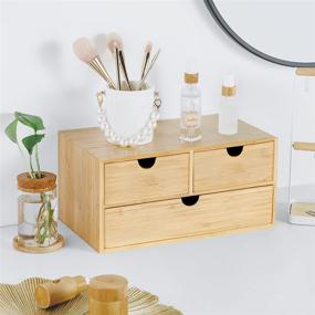 img 1 attached to 📦 Bamboo Desk Organizer: Compact 3 Drawer Tabletop Storage Solution for Office or Home