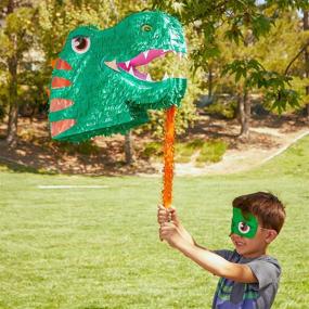 img 3 attached to Dino-mite Pinata Party Pack: Giant Dinosaur Pinata Set with 🦖 Blindfold and Stick (14 x 20 x 5.5 In, 3 Pieces)