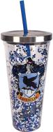 🧙 spoontiques harry potter tumbler - ravenclaw glitter cup: 20 oz acrylic blue with straw – magical wizardry in a sparkling beverage container logo