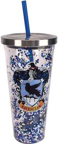 img 1 attached to 🧙 Spoontiques Harry Potter Tumbler - Ravenclaw Glitter Cup: 20 oz Acrylic Blue with Straw – Magical Wizardry in a Sparkling Beverage Container