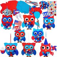 🦉 4th of july patriotic owl ornaments decoration diy craft kit: 24 sets of assorted owl foam cutouts with red white blue usa flag pinwheel pom-poms and googly eyes for classroom activities logo