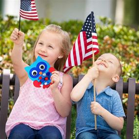 img 1 attached to 🦉 4th of July Patriotic Owl Ornaments Decoration DIY Craft Kit: 24 Sets of Assorted Owl Foam Cutouts with Red White Blue USA Flag Pinwheel Pom-poms and Googly Eyes for Classroom Activities