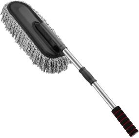 img 4 attached to MoKo Car Duster: Premium Microfiber Cleaning Brush with Extendable Handle - Grey