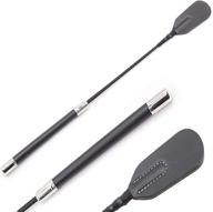 🐎 18 inch deluxe fiberglass shaft riding crop for horses with genuine leather top - tough equestrian horse crop in black логотип