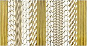 img 1 attached to 100-Pack Biodegradable Gold Paper Straws by Naturalik - Extra Durable Gold Drinking Straws in Striped, Wave, Heart, Star, and Solid Gold Designs for Birthday, Wedding, Bridal/Baby Shower, and Party Supplies