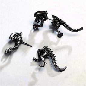 img 2 attached to 🦖 SLSF Funny Punk Alien Shape T-Rex Dinosaur Skull Stud Earring for Women Girls | Vintage 3D Dino Animal Skeleton Threader Earring | Halloween Christmas Jewelry