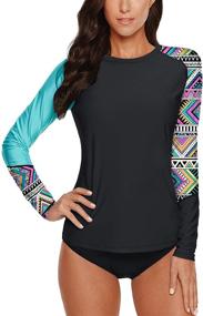 img 2 attached to Shirts Sleeve Rashguard Athletic Tropical Women's Clothing
