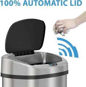 img 2 attached to 🗑️ 13 Gallon Sensor Trash Can with Wheels and AbsorbX Odor Control System, Stainless Steel, Oval Shape for Kitchen and Office, Automatic Garbage Bin (Battery or Optional AC Adapter Powered)