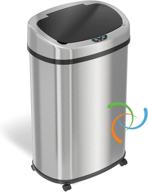 🗑️ 13 gallon sensor trash can with wheels and absorbx odor control system, stainless steel, oval shape for kitchen and office, automatic garbage bin (battery or optional ac adapter powered) logo