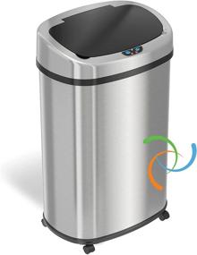 img 4 attached to 🗑️ 13 Gallon Sensor Trash Can with Wheels and AbsorbX Odor Control System, Stainless Steel, Oval Shape for Kitchen and Office, Automatic Garbage Bin (Battery or Optional AC Adapter Powered)