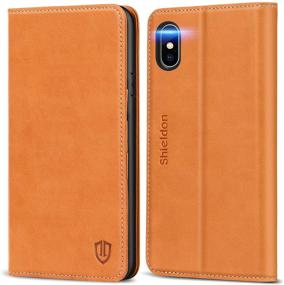 img 4 attached to 📱 SHIELDON iPhone Xs Case: Genuine Leather Flip Wallet with Auto Sleep/Wake, Card Slots, Shock-Absorbing Protection - Brown