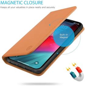 img 1 attached to 📱 SHIELDON iPhone Xs Case: Genuine Leather Flip Wallet with Auto Sleep/Wake, Card Slots, Shock-Absorbing Protection - Brown