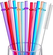 12-pack of 11-inch reusable plastic straws for tall cups and tumblers - set of 6 vibrant rainbow colors - bpa-free, unbreakable, and clear colored drinking straw with bonus cleaning brush - not suitable for dishwashers logo