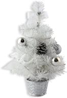 🎄 ids home 12inch mini desk top table top christmas tree with decorative bows & baubles ornaments - white логотип