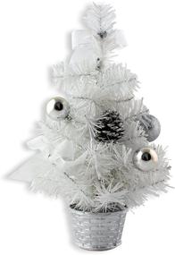 img 4 attached to 🎄 IDS Home 12inch Mini Desk Top Table Top Christmas Tree with Decorative Bows & Baubles Ornaments - White