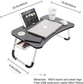img 1 attached to QEFUO Lap Desk for Bed: Foldable Laptop Stand with Storage Drawer and Cup Holder - Black