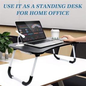 img 3 attached to QEFUO Lap Desk for Bed: Foldable Laptop Stand with Storage Drawer and Cup Holder - Black