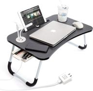qefuo lap desk for bed: foldable laptop stand with storage drawer and cup holder - black logo