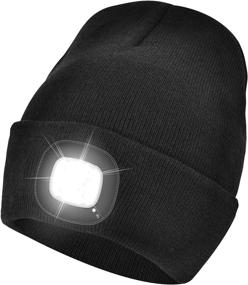 img 4 attached to 🧢 USB Rechargeable LED Beanie Hat, Unisex Winter Knit Lighted Headlight Cap - Perfect Gift for Both Men and Women (Black)