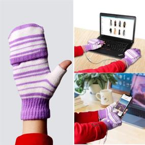 img 1 attached to 🧤 AIKIN USB Heated Gloves [4 Pack] - Men and Women Mitten, Stripes Heating Pattern, Knitting Wool, Fingerless, Washable - Hands Warmer for Laptop (2Purple+1Black+1Brown)