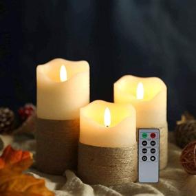 img 3 attached to JHY DESIGN Set of 3 Real Wax Flameless Candles with Hemp Rope 3D Effect - 🕯️ Flickering LED Candles with Remote Control Timer - Perfect for Home, Wedding, Party, Kitchen (Pivoted Flame-Shaped Tip)