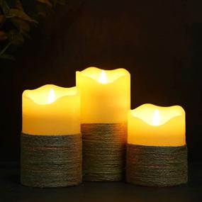 img 2 attached to JHY DESIGN Set of 3 Real Wax Flameless Candles with Hemp Rope 3D Effect - 🕯️ Flickering LED Candles with Remote Control Timer - Perfect for Home, Wedding, Party, Kitchen (Pivoted Flame-Shaped Tip)