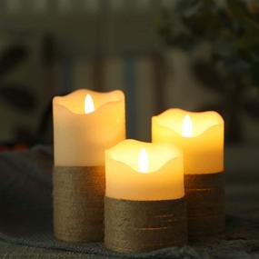 img 1 attached to JHY DESIGN Set of 3 Real Wax Flameless Candles with Hemp Rope 3D Effect - 🕯️ Flickering LED Candles with Remote Control Timer - Perfect for Home, Wedding, Party, Kitchen (Pivoted Flame-Shaped Tip)