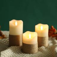 jhy design set of 3 real wax flameless candles with hemp rope 3d effect - 🕯️ flickering led candles with remote control timer - perfect for home, wedding, party, kitchen (pivoted flame-shaped tip) логотип