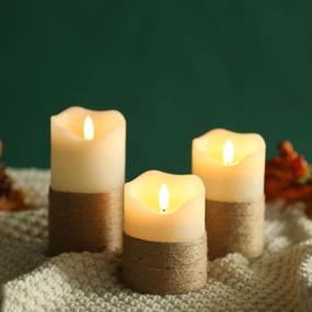 img 4 attached to JHY DESIGN Set of 3 Real Wax Flameless Candles with Hemp Rope 3D Effect - 🕯️ Flickering LED Candles with Remote Control Timer - Perfect for Home, Wedding, Party, Kitchen (Pivoted Flame-Shaped Tip)