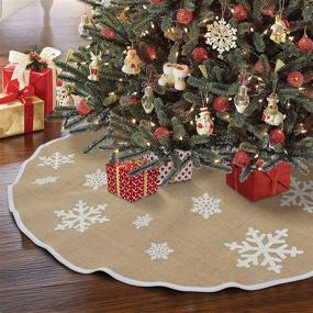 img 4 attached to AerWo Burlap Snowflake Christmas Tree Skirt 48inch Diameter Decor New Year Party Supply