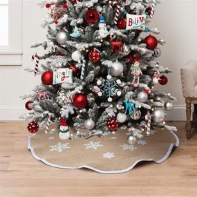 img 1 attached to AerWo Burlap Snowflake Christmas Tree Skirt 48inch Diameter Decor New Year Party Supply